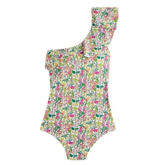 NWT J.Crew Ruffle one-shoulder one-piece swimsuit in Liberty® fabric Size 0 XXS - Picture 1 of 12